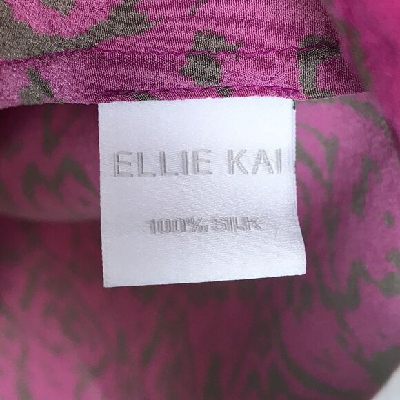 Ellie Kai Pure Silk Peasant Blouse Pink Brown Ikat 3/4 Sleeve Womens 00 XXS - Picture 7 of 7